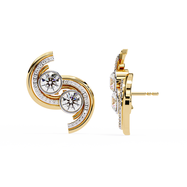 Twin Orbit – Dual Round Diamond Swirl Earrings in 14K Gold
