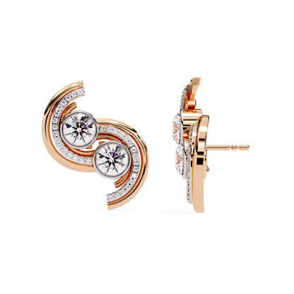 Twin Orbit – Dual Round Diamond Swirl Earrings in 14K Gold