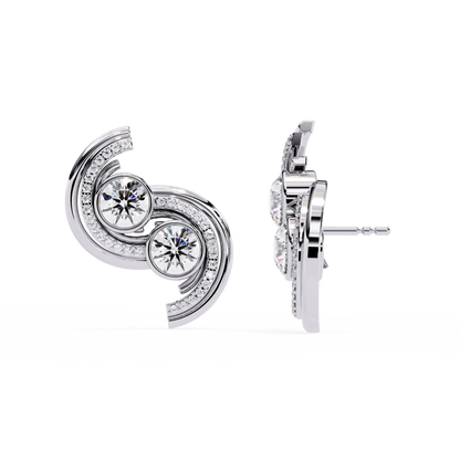 Twin Orbit – Dual Round Diamond Swirl Earrings in 14K Gold