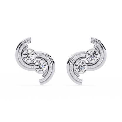 Twin Orbit – Dual Round Diamond Swirl Earrings in 14K Gold