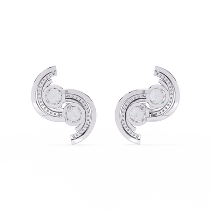 Twin Orbit – Dual Round Diamond Swirl Earrings in 14K Gold