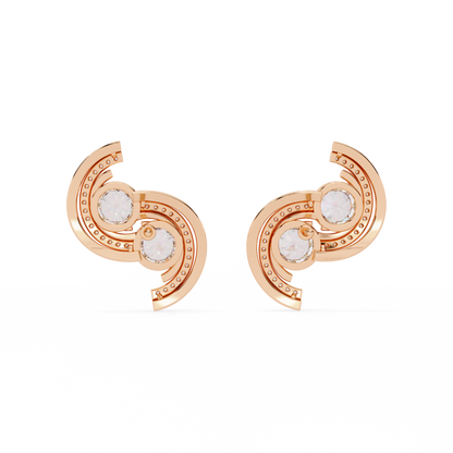 Twin Orbit – Dual Round Diamond Swirl Earrings in 14K Gold