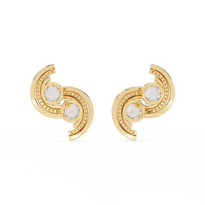 Twin Orbit – Dual Round Diamond Swirl Earrings in 14K Gold
