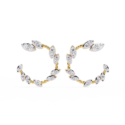 Floral Vine – Marquise Cluster Hoop Earrings in 14K Gold