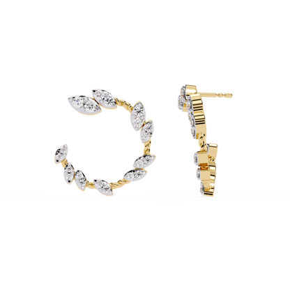 Floral Vine – Marquise Cluster Hoop Earrings in 14K Gold