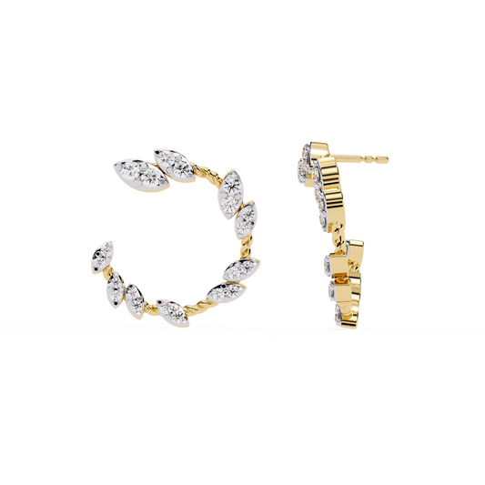 Floral Vine – Marquise Cluster Hoop Earrings in 14K Gold