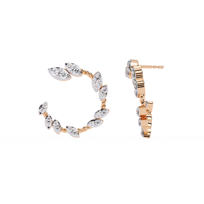 Floral Vine – Marquise Cluster Hoop Earrings in 14K Gold