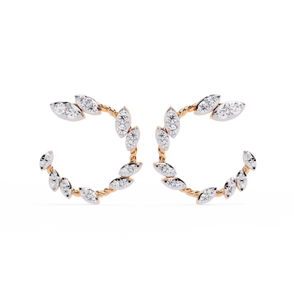 Floral Vine – Marquise Cluster Hoop Earrings in 14K Gold