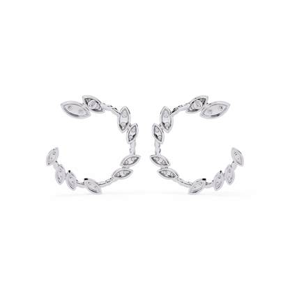Floral Vine – Marquise Cluster Hoop Earrings in 14K Gold