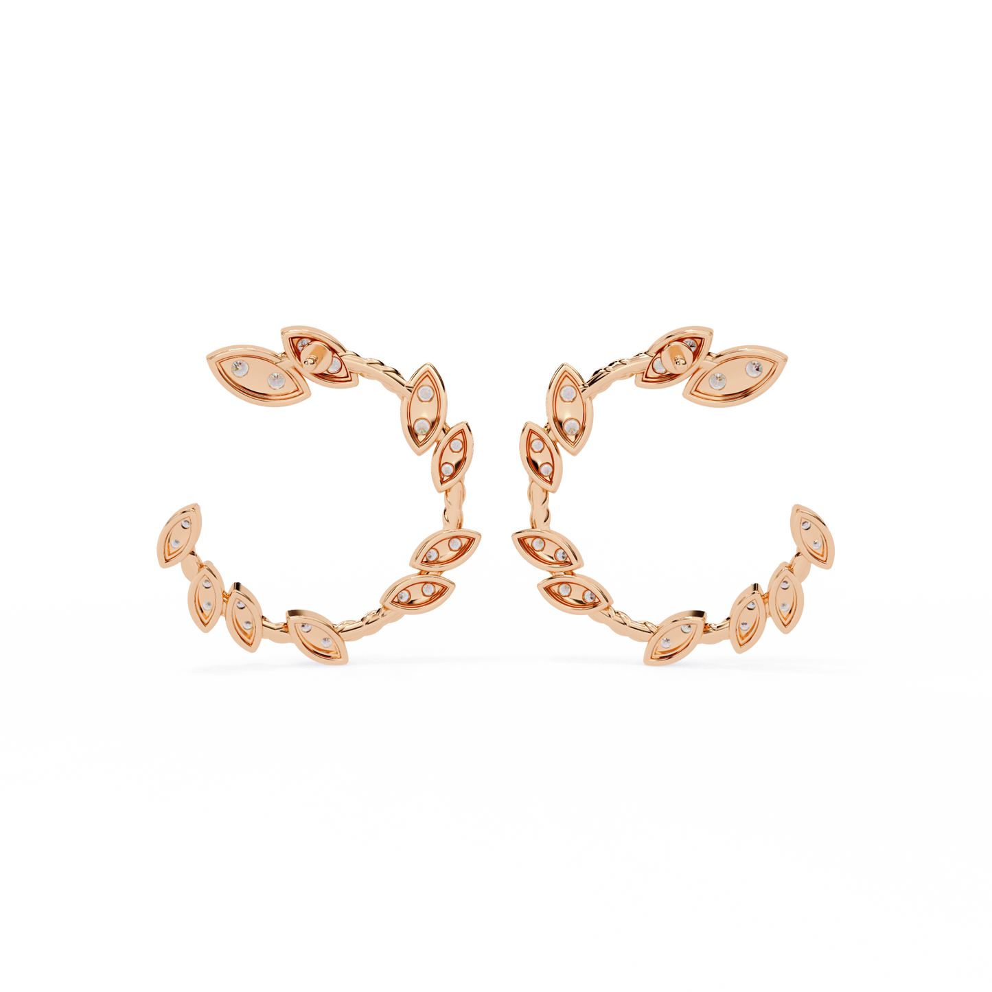 Floral Vine – Marquise Cluster Hoop Earrings in 14K Gold