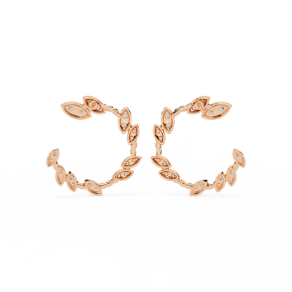 Floral Vine – Marquise Cluster Hoop Earrings in 14K Gold