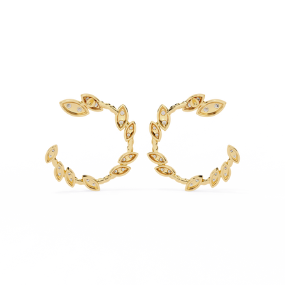 Floral Vine – Marquise Cluster Hoop Earrings in 14K Gold