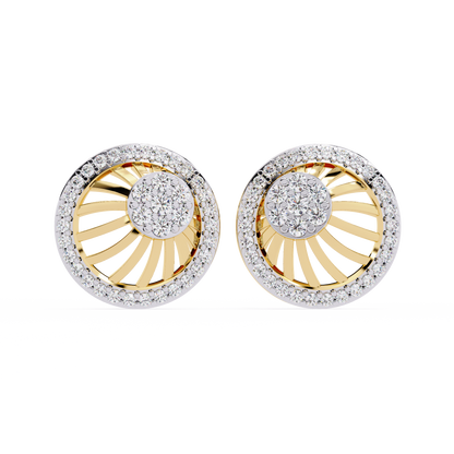 Sunburst Radiance – Diamond Fan Disc Earrings in 14K Gold