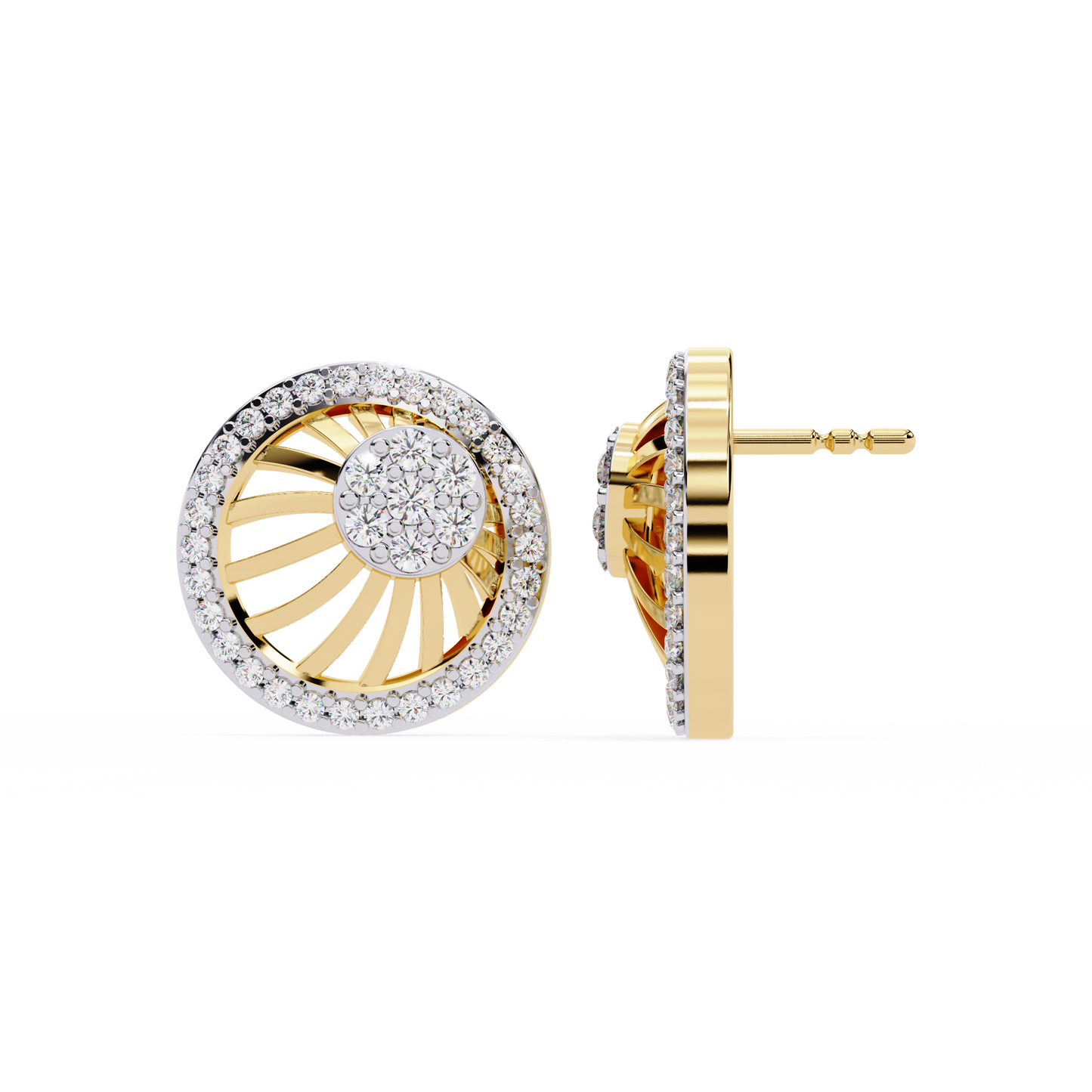 Sunburst Radiance – Diamond Fan Disc Earrings in 14K Gold