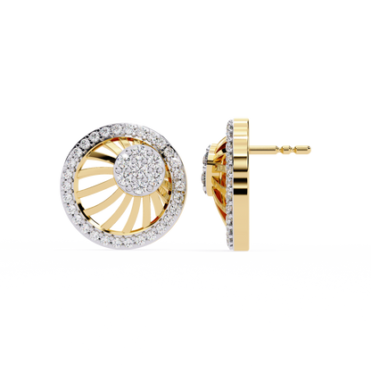 Sunburst Radiance – Diamond Fan Disc Earrings in 14K Gold