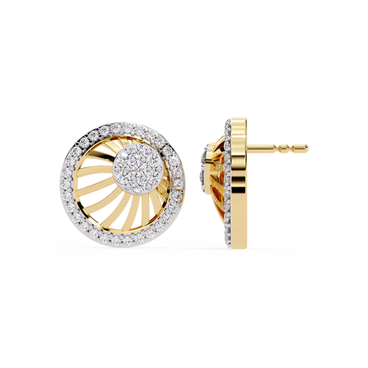 Sunburst Radiance – Diamond Fan Disc Earrings in 14K Gold