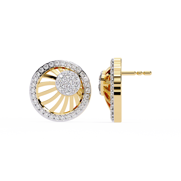 Sunburst Radiance – Diamond Fan Disc Earrings in 14K Gold