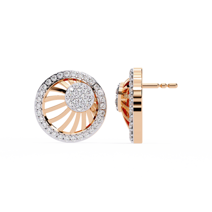Sunburst Radiance – Diamond Fan Disc Earrings in 14K Gold