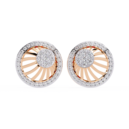 Sunburst Radiance – Diamond Fan Disc Earrings in 14K Gold