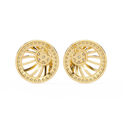 Sunburst Radiance – Diamond Fan Disc Earrings in 14K Gold