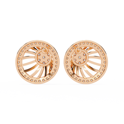 Sunburst Radiance – Diamond Fan Disc Earrings in 14K Gold