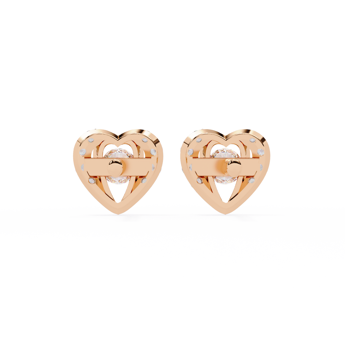 Amour Halo – Heart-Shaped Stud Earrings with Central Diamond in 14K Gold