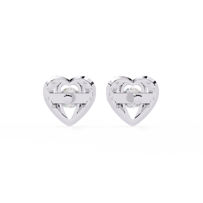 Amour Halo – Heart-Shaped Stud Earrings with Central Diamond in 14K Gold