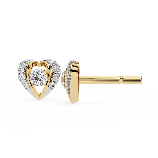 Amour Halo – Heart-Shaped Stud Earrings with Central Diamond in 14K Gold