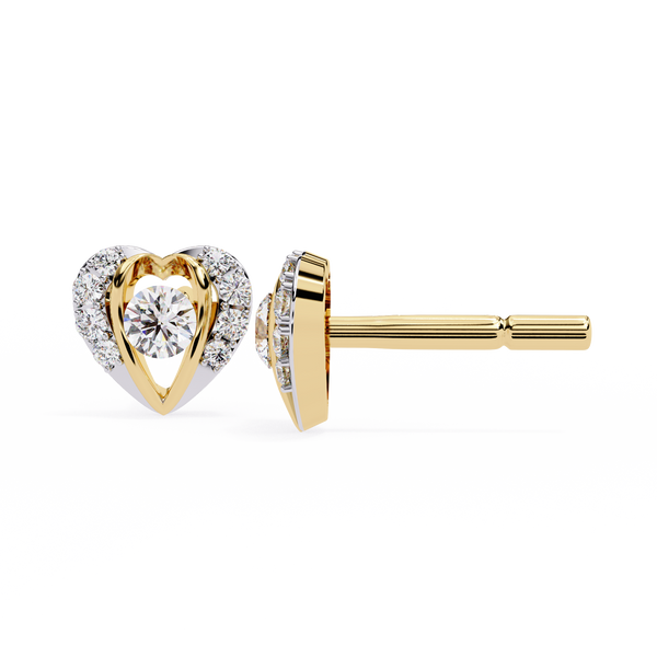 Amour Halo – Heart-Shaped Stud Earrings with Central Diamond in 14K Gold