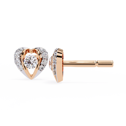 Amour Halo – Heart-Shaped Stud Earrings with Central Diamond in 14K Gold