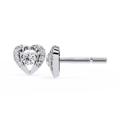 Amour Halo – Heart-Shaped Stud Earrings with Central Diamond in 14K Gold