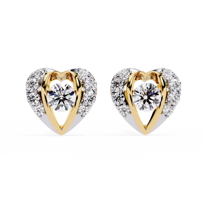 Amour Halo – Heart-Shaped Stud Earrings with Central Diamond in 14K Gold