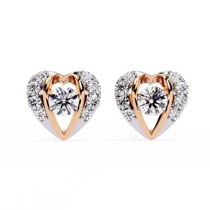 Amour Halo – Heart-Shaped Stud Earrings with Central Diamond in 14K Gold