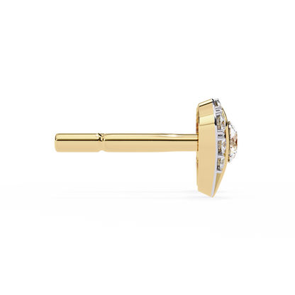 Amour Halo – Heart-Shaped Stud Earrings with Central Diamond in 14K Gold