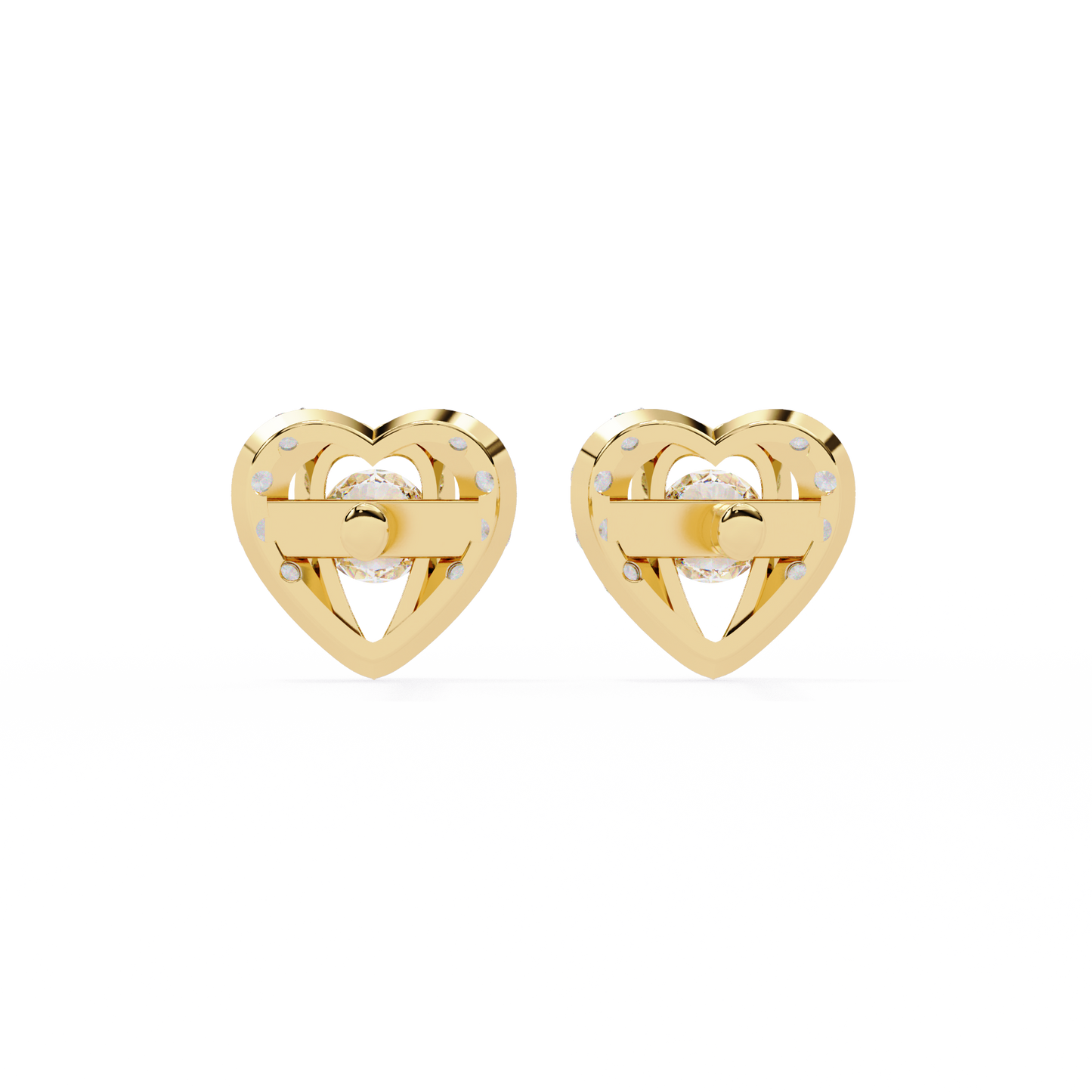 Amour Halo – Heart-Shaped Stud Earrings with Central Diamond in 14K Gold