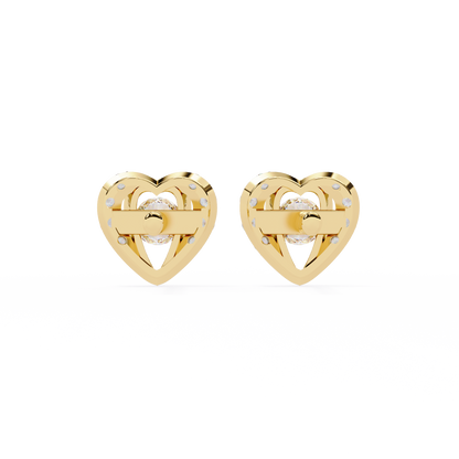 Amour Halo – Heart-Shaped Stud Earrings with Central Diamond in 14K Gold