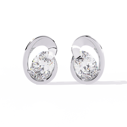 Eclipse Oval – Lab Diamond Stud Earrings with Curved Gold Embrace