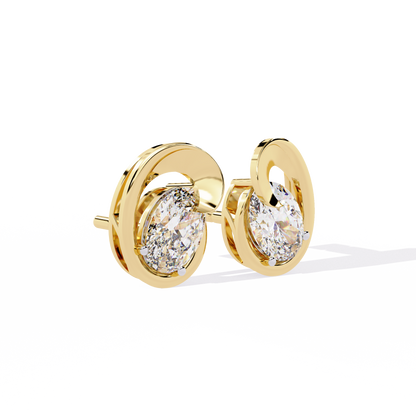 Eclipse Oval – Lab Diamond Stud Earrings with Curved Gold Embrace