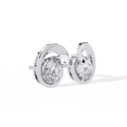 Eclipse Oval – Lab Diamond Stud Earrings with Curved Gold Embrace