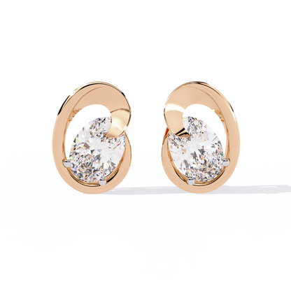 Eclipse Oval – Lab Diamond Stud Earrings with Curved Gold Embrace