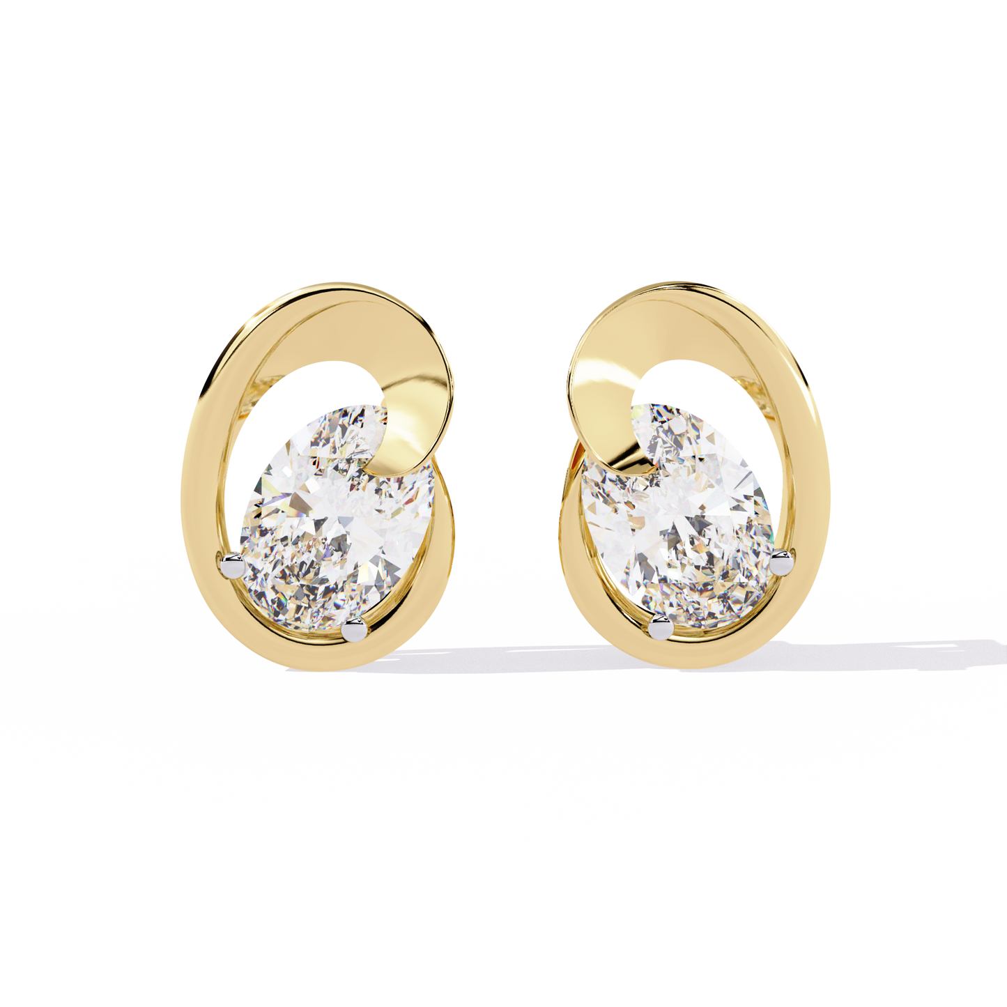 Eclipse Oval – Lab Diamond Stud Earrings with Curved Gold Embrace