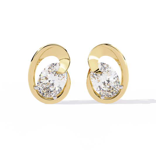 Eclipse Oval – Diamond Stud Earrings with Curved Gold Embrace