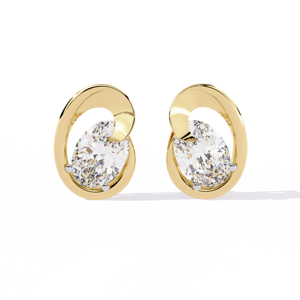Eclipse Oval – Diamond Stud Earrings with Curved Gold Embrace