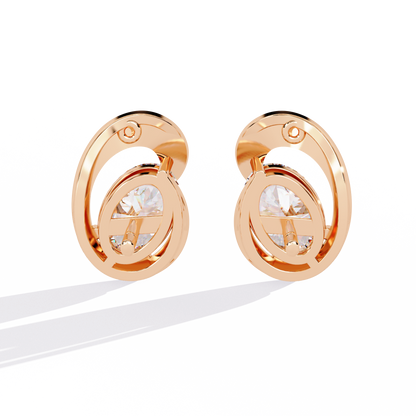 Eclipse Oval – Lab Diamond Stud Earrings with Curved Gold Embrace