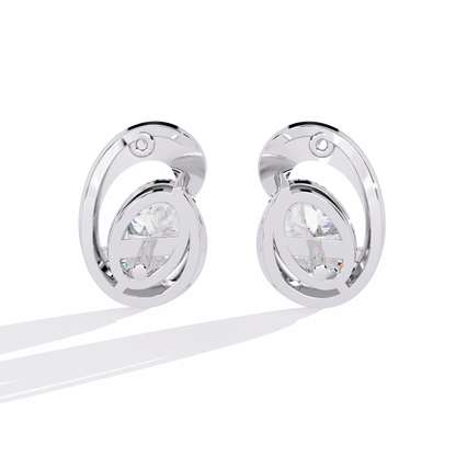 Eclipse Oval – Lab Diamond Stud Earrings with Curved Gold Embrace