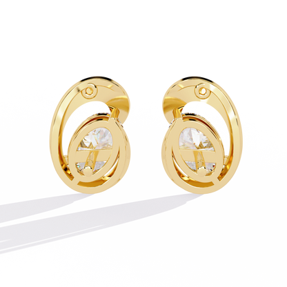 Eclipse Oval – Lab Diamond Stud Earrings with Curved Gold Embrace
