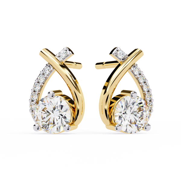 Embrace Curve – Diamond Solitaire Drop Earrings in 14K Gold