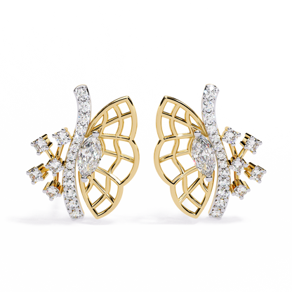 Wings of Grace – Marquise & Round Diamond Butterfly-Inspired Earrings in 14K Gold