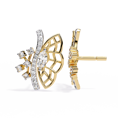Wings of Grace – Marquise & Round Diamond Butterfly-Inspired Earrings in 14K Gold