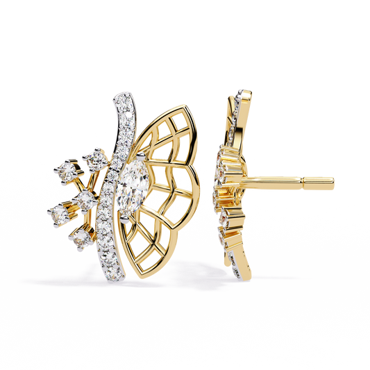 Wings of Grace – Marquise & Round Diamond Butterfly-Inspired Earrings in 14K Gold